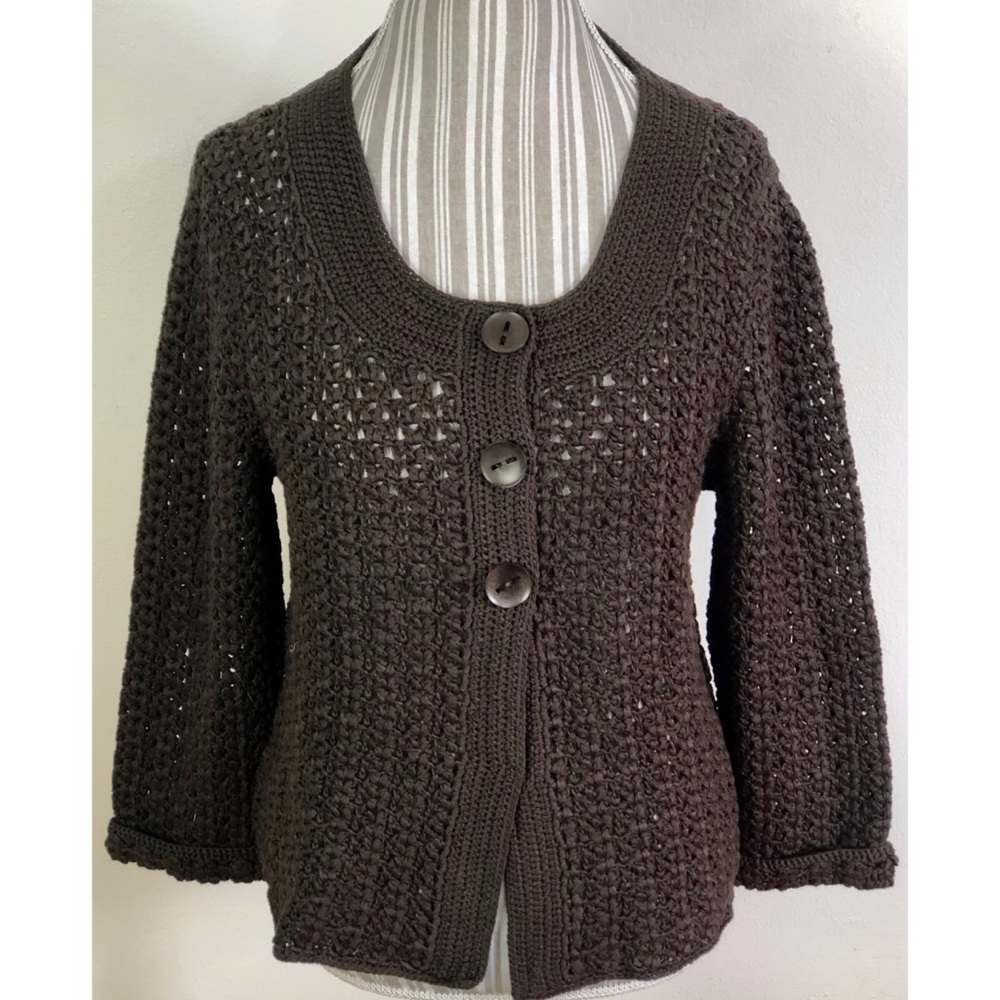 Talbots Open Weave Chocolate Cardigan